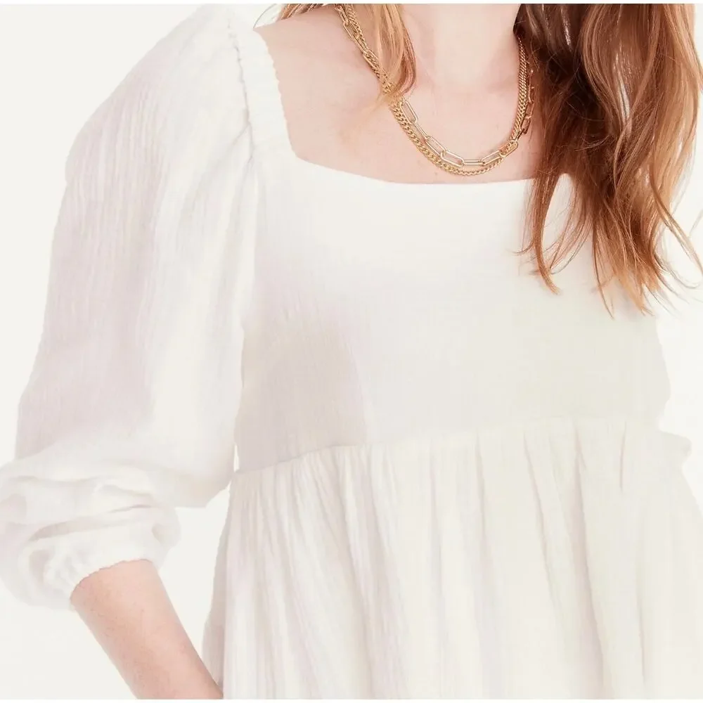 J. Crew Squareneck Soft Gauze White Dress Pockets Size Small